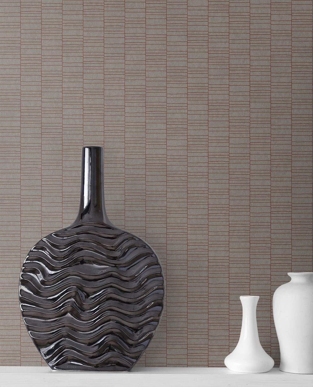 Deco Spliced Stripe Graphite & Terra Cotta KTM1426 by Seabrook Designs Designer Wallpaper