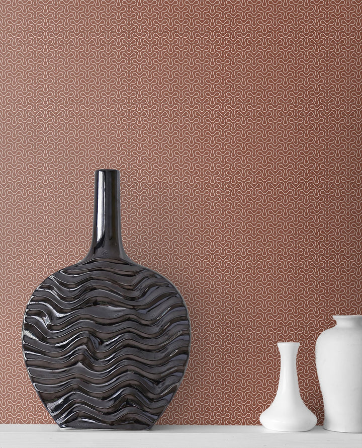 Spiro Geometric Terra Cotta KTM1521 by Seabrook Designs Designer Wallpaper