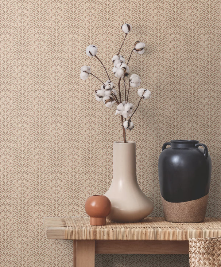Spiro Geometric Ivory & Terra Cotta KTM1523 by Seabrook Designs Designer Wallpaper