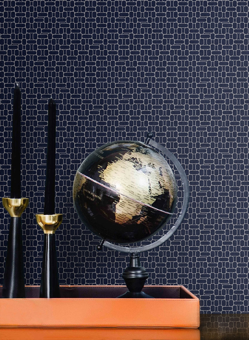 Capsule Geometric Denim Blue & Metallic Silver KTM1617 by Seabrook Designs Designer Wallpaper