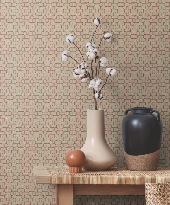 Capsule Geometric Ivory & Terra Cotta KTM1623 by Seabrook Designs Designer Wallpaper