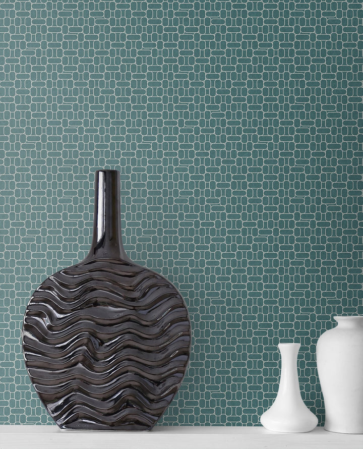 Capsule Geometric Perry Teal KTM1626 by Seabrook Designs Designer Wallpaper