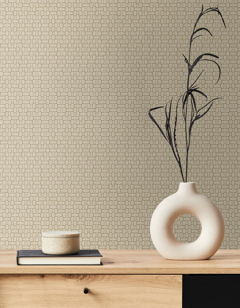 Capsule Geometric Metallic Gold & Parchment KTM1632 by Seabrook Designs Designer Wallpaper