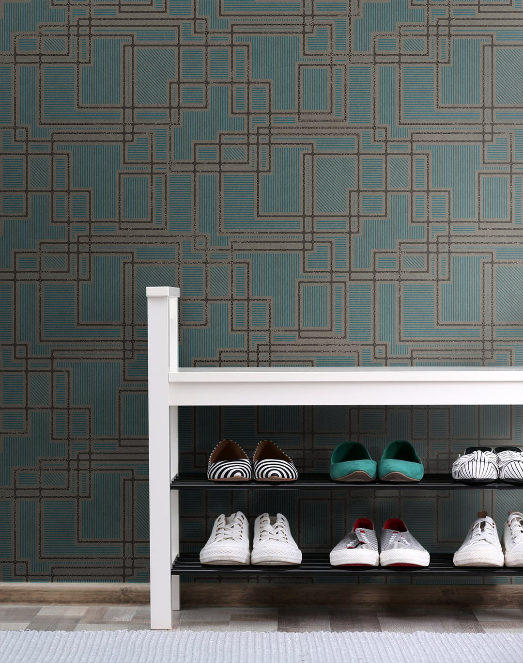 Bauhaus Cityscape Perry Teal & Warm Stone KTM1717 by Seabrook Designs Designer Wallpaper