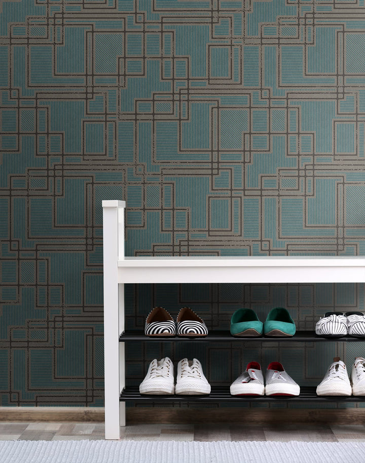 Bauhaus Cityscape Perry Teal & Warm Stone KTM1717 by Seabrook Designs Designer Wallpaper