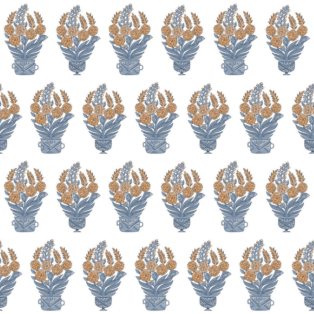 Celorio Wp Azul/Teja by Gaston Y Daniela Designer Wallcovering LORENZO CASTILLO V PAPER - 100% Spain Horizontal: 0 and Vertical: 10.4 20.8 - Swanky Fabrics -