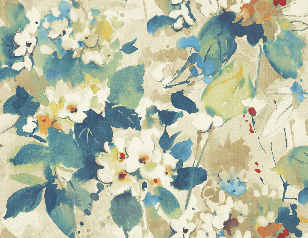 Chambon Cerulean, Tan, and Orange LG90302 by Seabrook Designs Designer Wallpaper