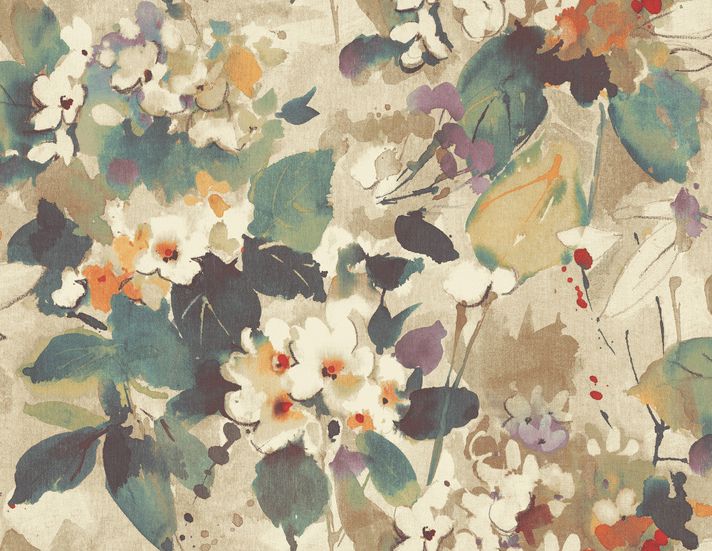 Chambon Ocean Blue, Latte, and Orange LG90307 by Seabrook Designs Designer Wallpaper