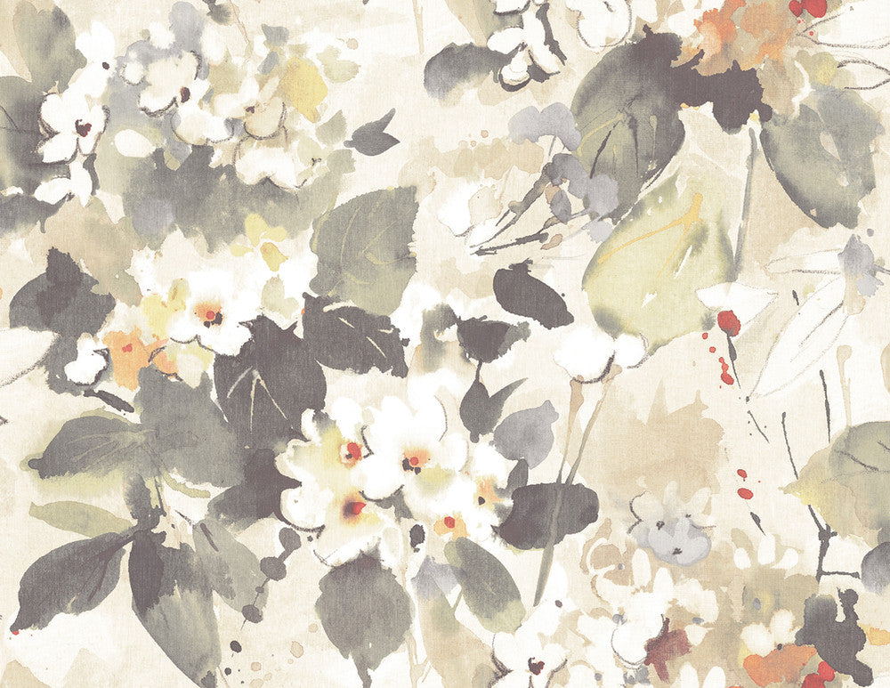 Chambon Charcoal, Tan, and Orange LG90314 by Seabrook Designs Designer Wallpaper