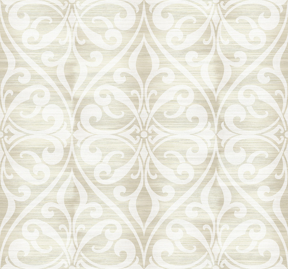 Chambon Ogee Light Beige and Off-White LG90404 by Seabrook Designs Designer Wallpaper