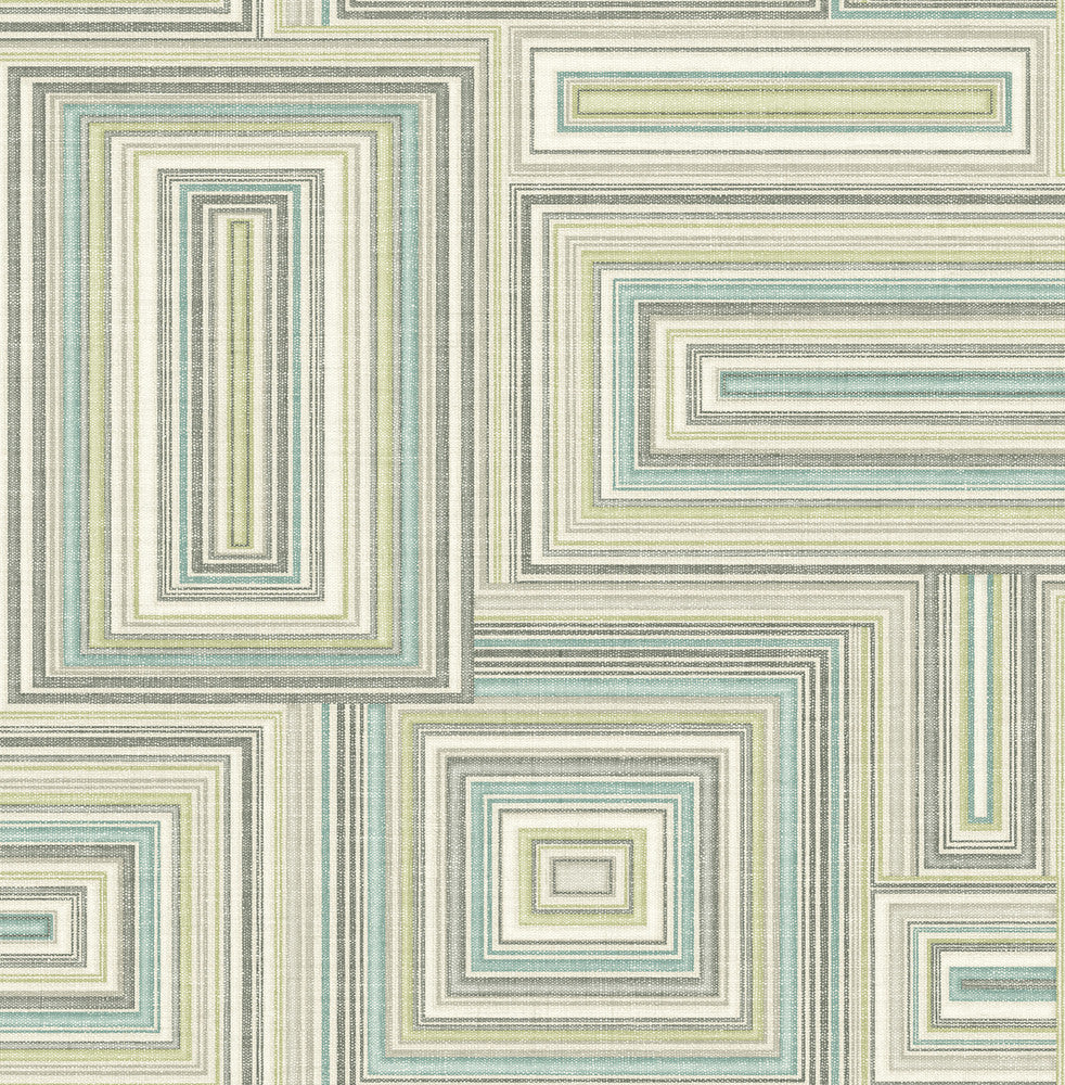 Attersee Squares Turquoise, Mint, and Tan LG90504 by Seabrook Designs Designer Wallpaper