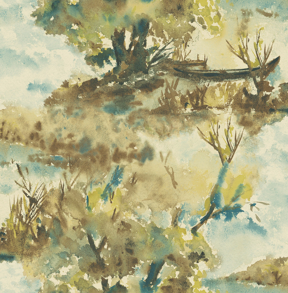 Attersee Carmel and Turquoise LG90607 by Seabrook Designs Designer Wallpaper