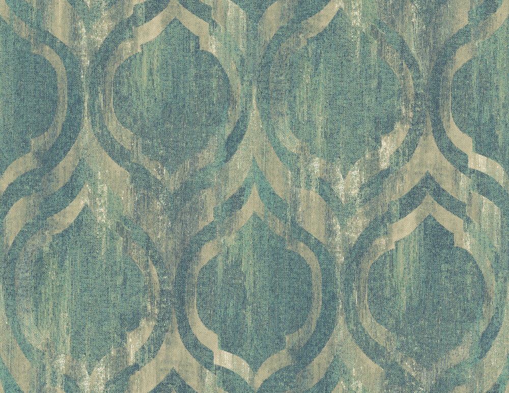 Old Danube Ogee Teal and Gold LG90802 by Seabrook Designs Designer Wallpaper