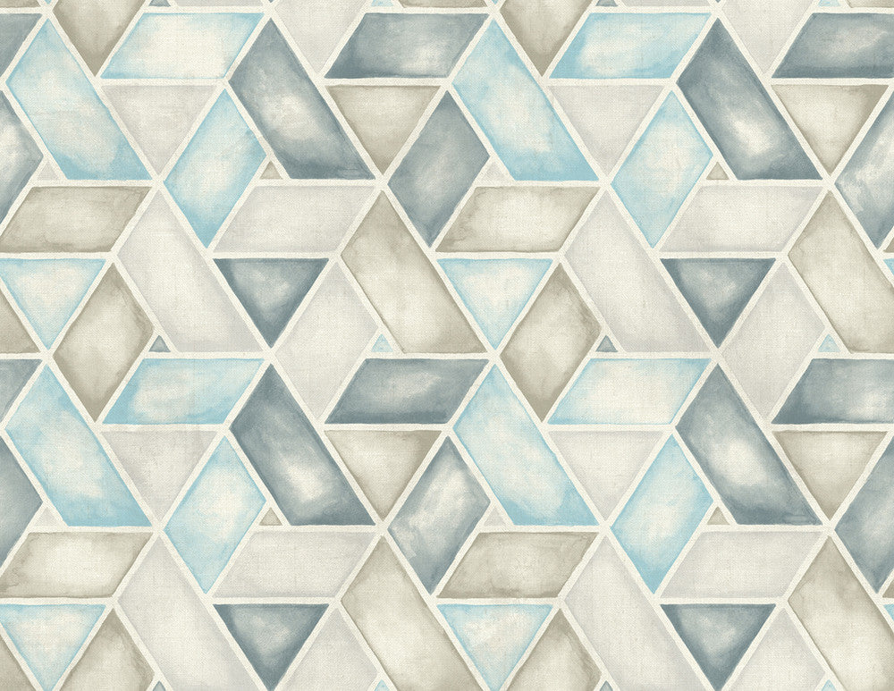Kentmere Geo Baby Blue, Pewter, and Gray LG91302 by Seabrook Designs Designer Wallpaper