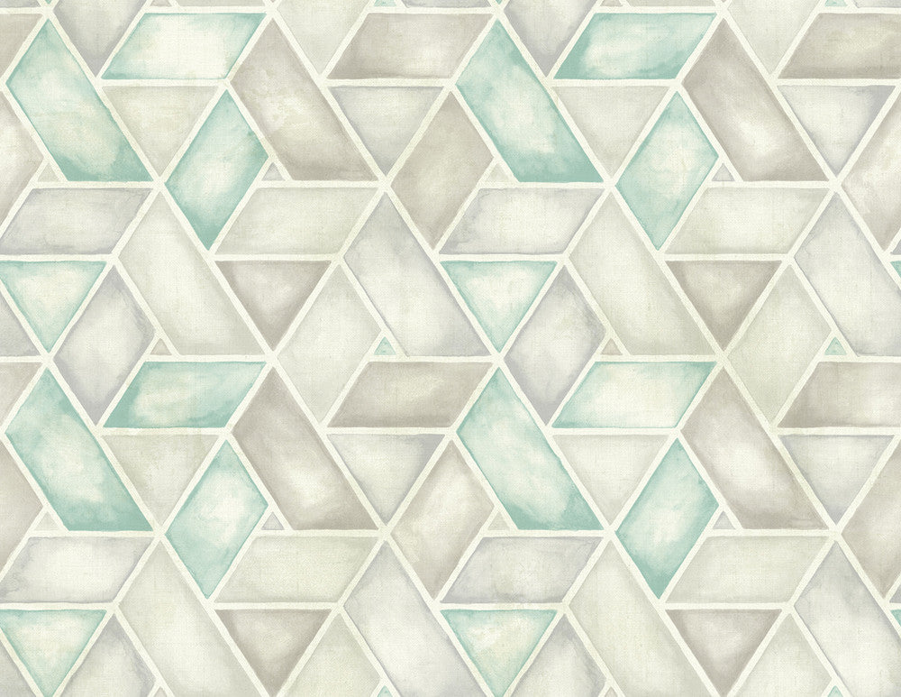 Kentmere Geo Teal, Gray, and White LG91306 by Seabrook Designs Designer Wallpaper