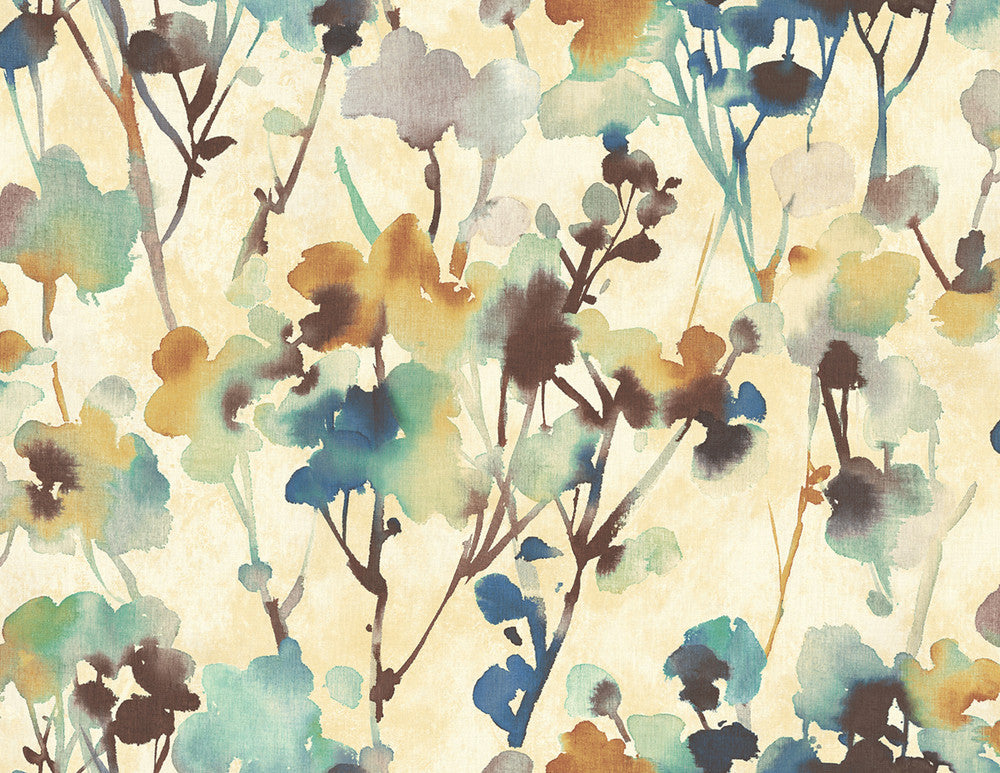 Faravel Cerulean, Brass, and Chocolate LG91415 by Seabrook Designs Designer Wallpaper