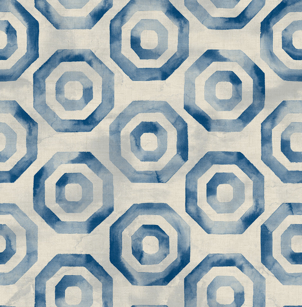 Faravel Geo Prussian Blue and Off-White LG91502 by Seabrook Designs Designer Wallpaper