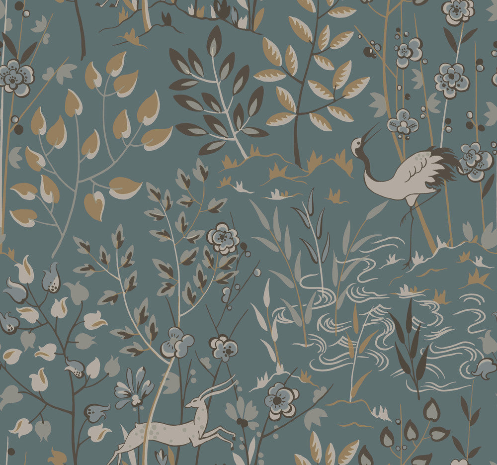Aspen Teal & Brown Wallpaper by York Wallcoverings Designer Urban Retreat Covers about 60.8 square feet 27-in by 27-ft long roll Unpasted 25.25 - Swanky Fabrics -
