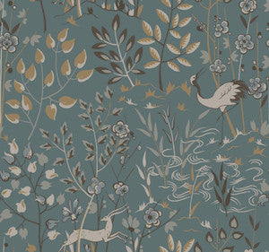 York Wallcoverings Wallpaper Aspen Teal & Brown