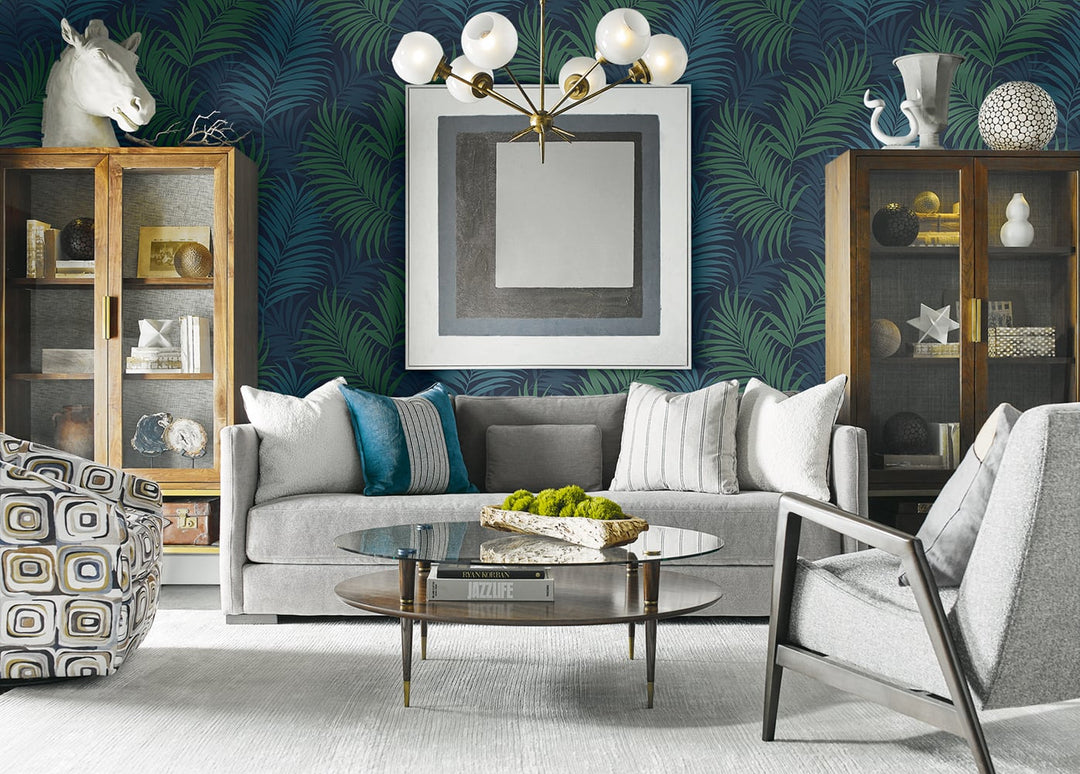 Via Palma Midnight Blue, Juniper, and Spearmint LN10112 by Lillian August Designer Wallpaper
