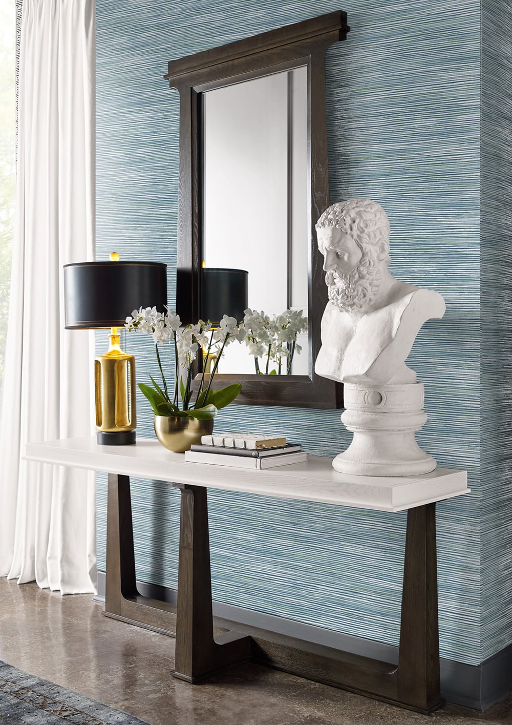 Osprey Faux Grasscloth Midnight Blue, Spearmint, and Ice LN10302 by Lillian August Designer Wallpaper