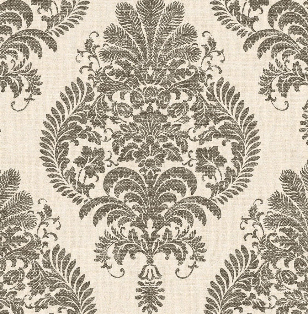 Antigua Damask Charcoal and Ivory LN10400 by Lillian August Designer Wallpaper