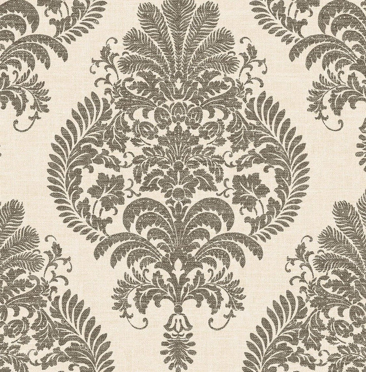 Antigua Damask Charcoal and Ivory LN10400 by Lillian August Designer Wallpaper