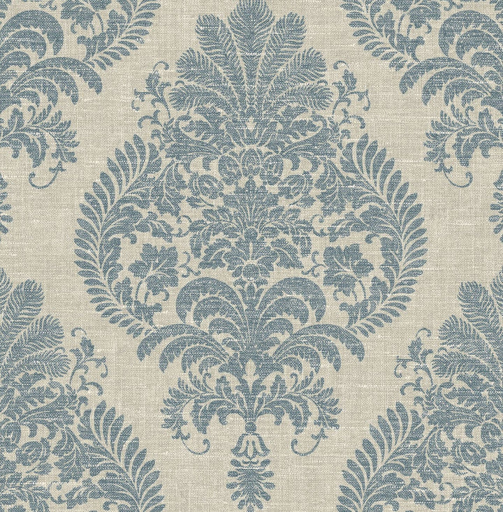 Antigua Damask Air Force Blue and Alabaster LN10402 by Lillian August Designer Wallpaper