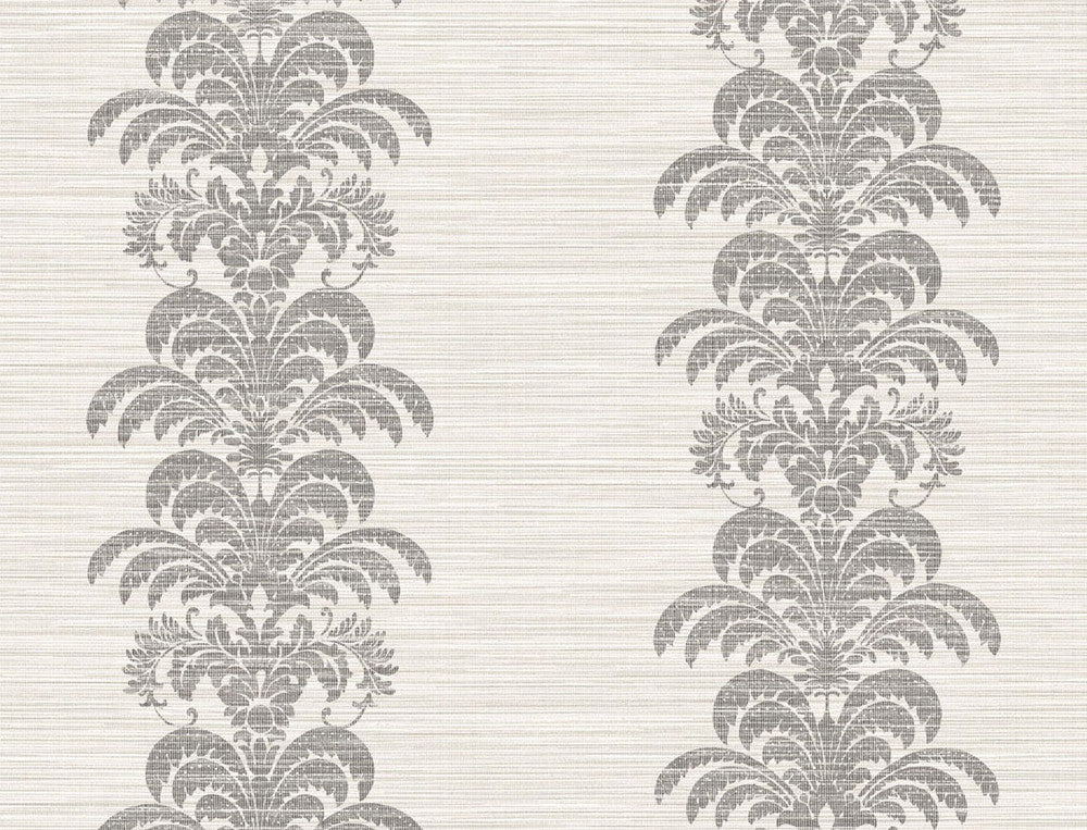 Palm Frond Stripe Stringcloth Charcoal and Ivory LN10500 by Lillian August Designer Wallpaper