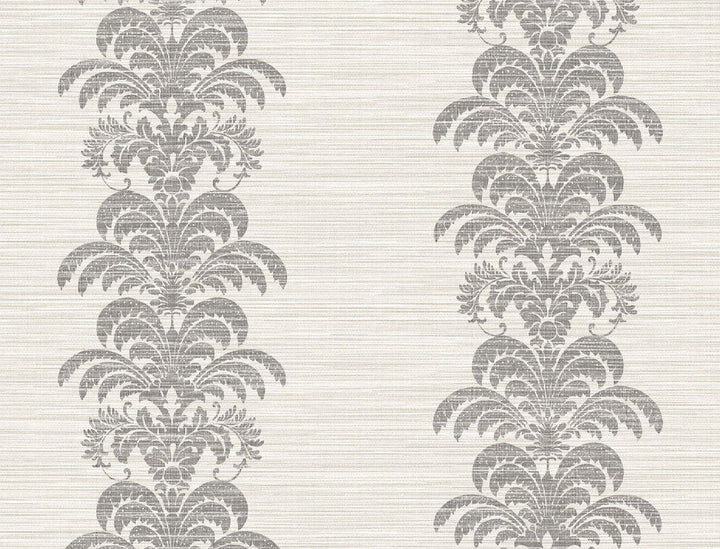 Palm Frond Stripe Stringcloth Charcoal and Ivory LN10500 by Lillian August Designer Wallpaper