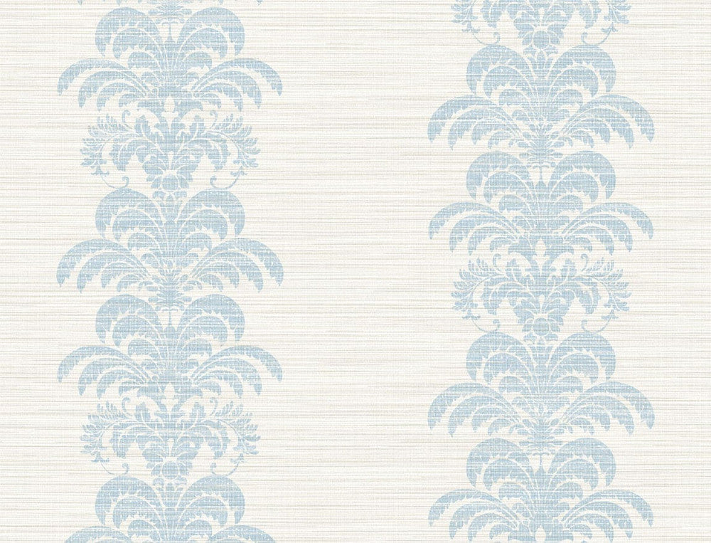 Palm Frond Stripe Stringcloth Blue Frost and Bone White LN10502 by Lillian August Designer Wallpaper