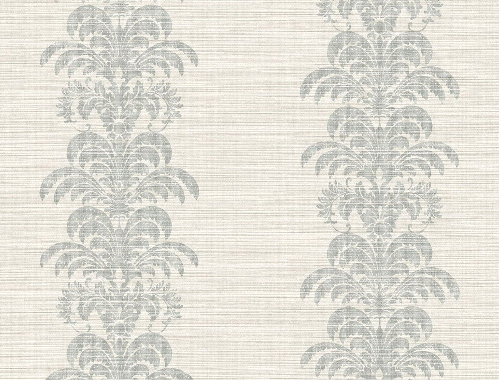 Palm Frond Stripe Stringcloth Cove Gray and Alabaster LN10508 by Lillian August Designer Wallpaper