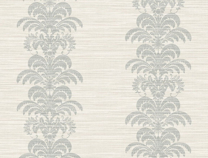 Palm Frond Stripe Stringcloth Cove Gray and Alabaster LN10508 by Lillian August Designer Wallpaper
