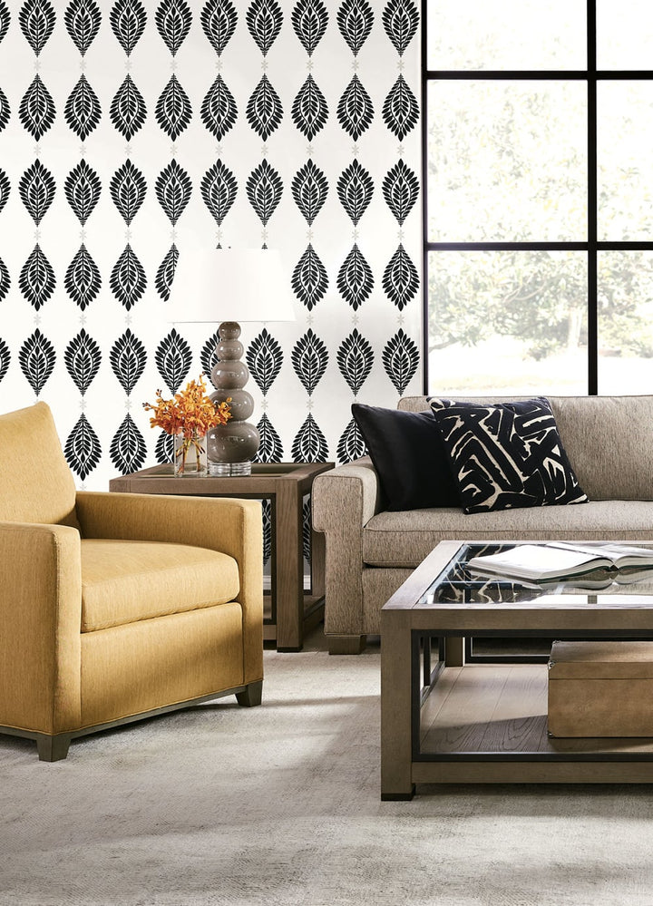 Mirasol Palm Frond Ebony and Eggshell LN10600 by Lillian August Designer Wallpaper