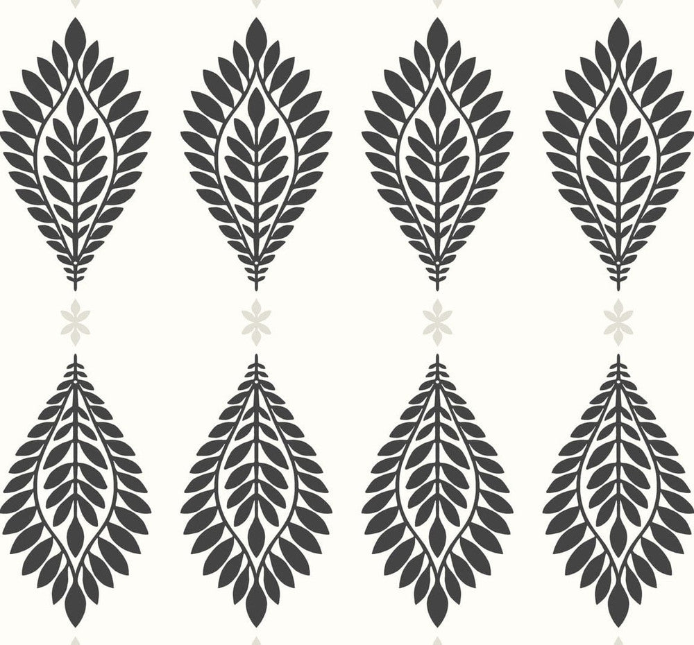 Mirasol Palm Frond Ebony and Eggshell LN10600 by Lillian August Designer Wallpaper