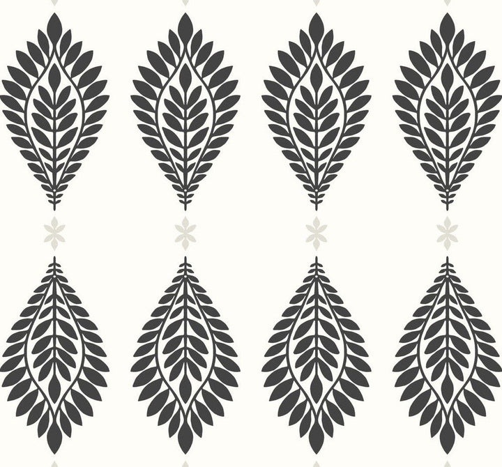 Mirasol Palm Frond Ebony and Eggshell LN10600 by Lillian August Designer Wallpaper