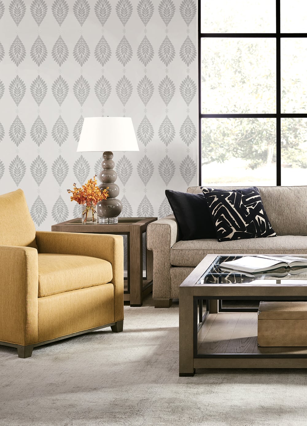 Mirasol Palm Frond Cove Gray LN10608 by Lillian August Designer Wallpaper