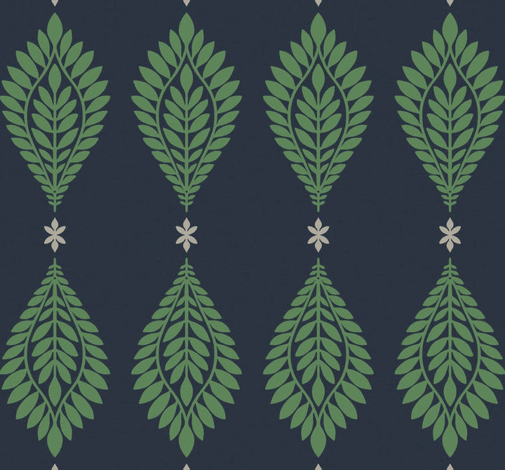 Mirasol Palm Frond Midnight Blue and Spearmint LN10612 by Lillian August Designer Wallpaper