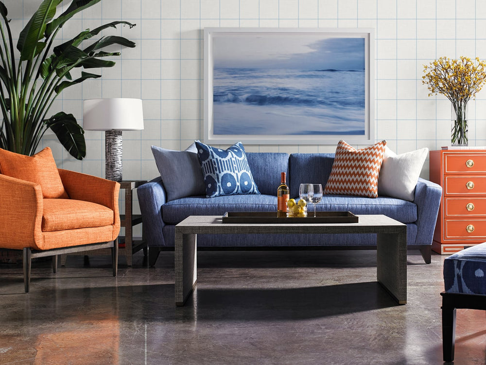Linen Check Blue Frost and Bone White LN10712 by Lillian August Designer Wallpaper
