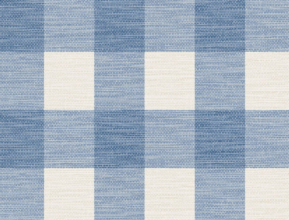Rugby Gingham Coastal Blue and Ivory LN10802 by Lillian August Designer Wallpaper