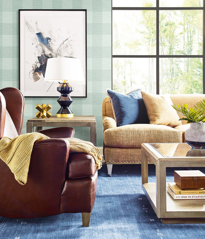 Rugby Gingham Sea Glass LN10804 by Lillian August Designer Wallpaper