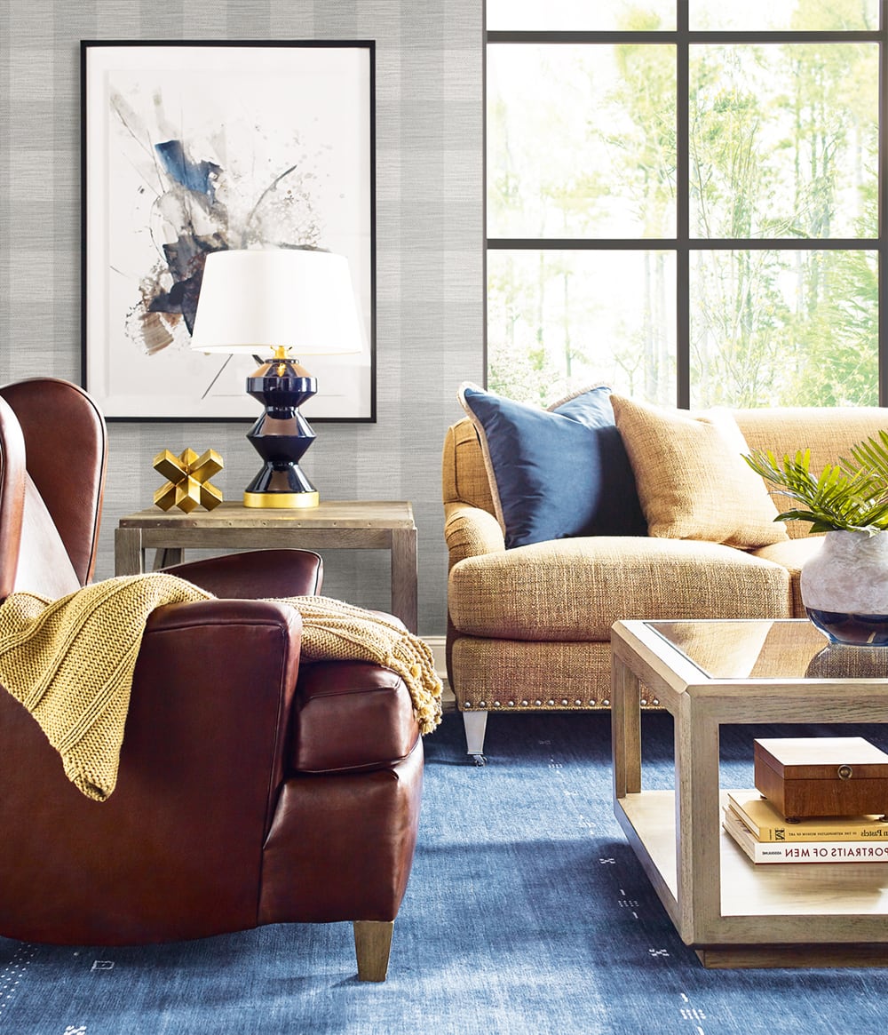 Rugby Gingham Cove Gray LN10808 by Lillian August Designer Wallpaper