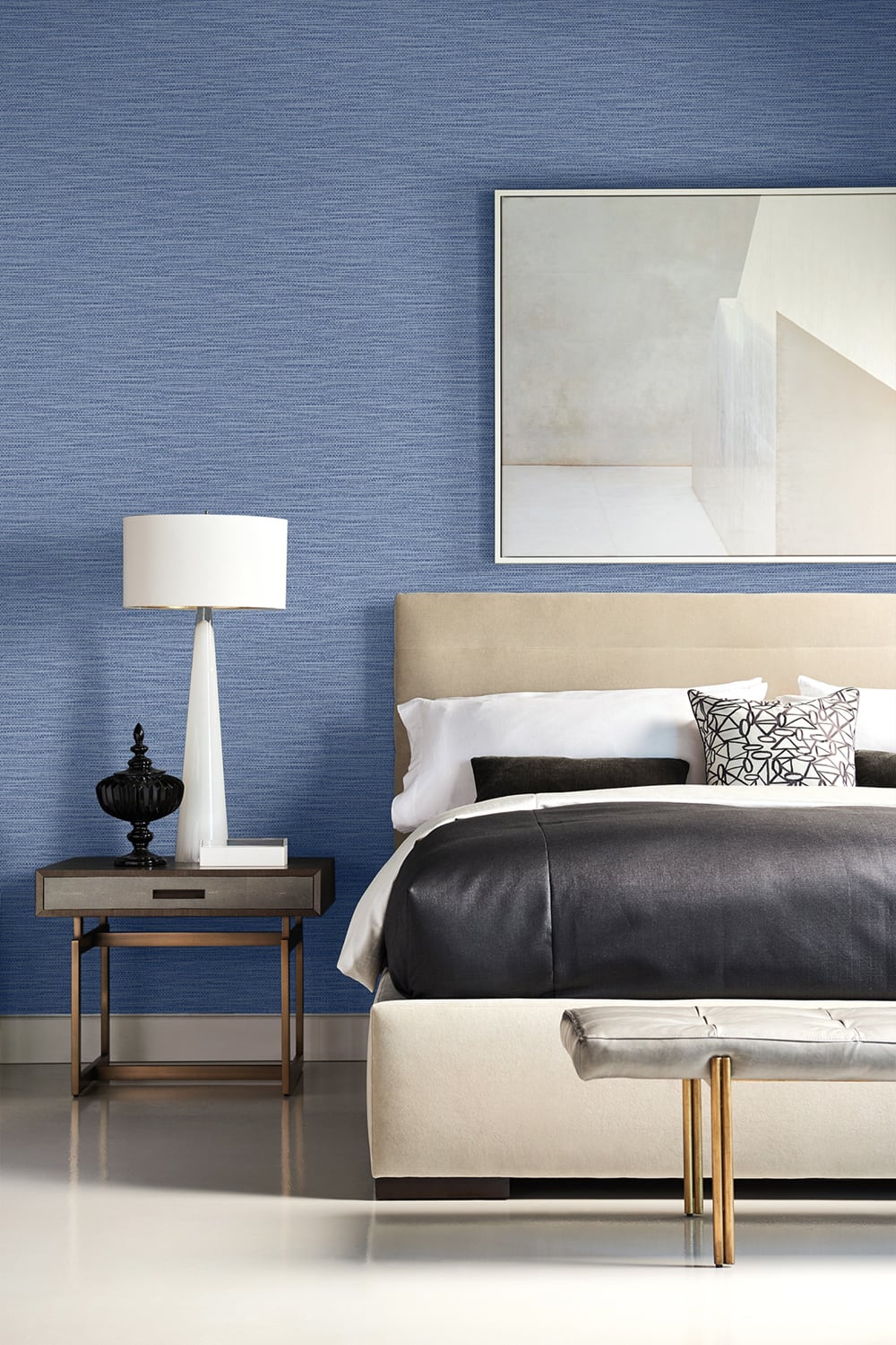Faux Linen Weave Coastal Blue LN10902 by Lillian August Designer Wallpaper