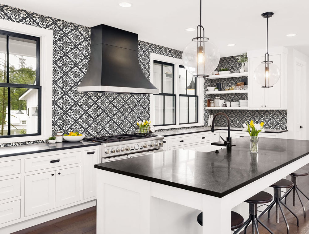 Plumosa Tile Ebony and Silver LN11000 by Lillian August Designer Wallpaper