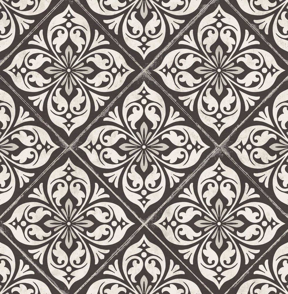 Plumosa Tile Ebony and Silver LN11000 by Lillian August Designer Wallpaper