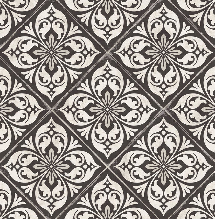 Plumosa Tile Ebony and Silver LN11000 by Lillian August Designer Wallpaper