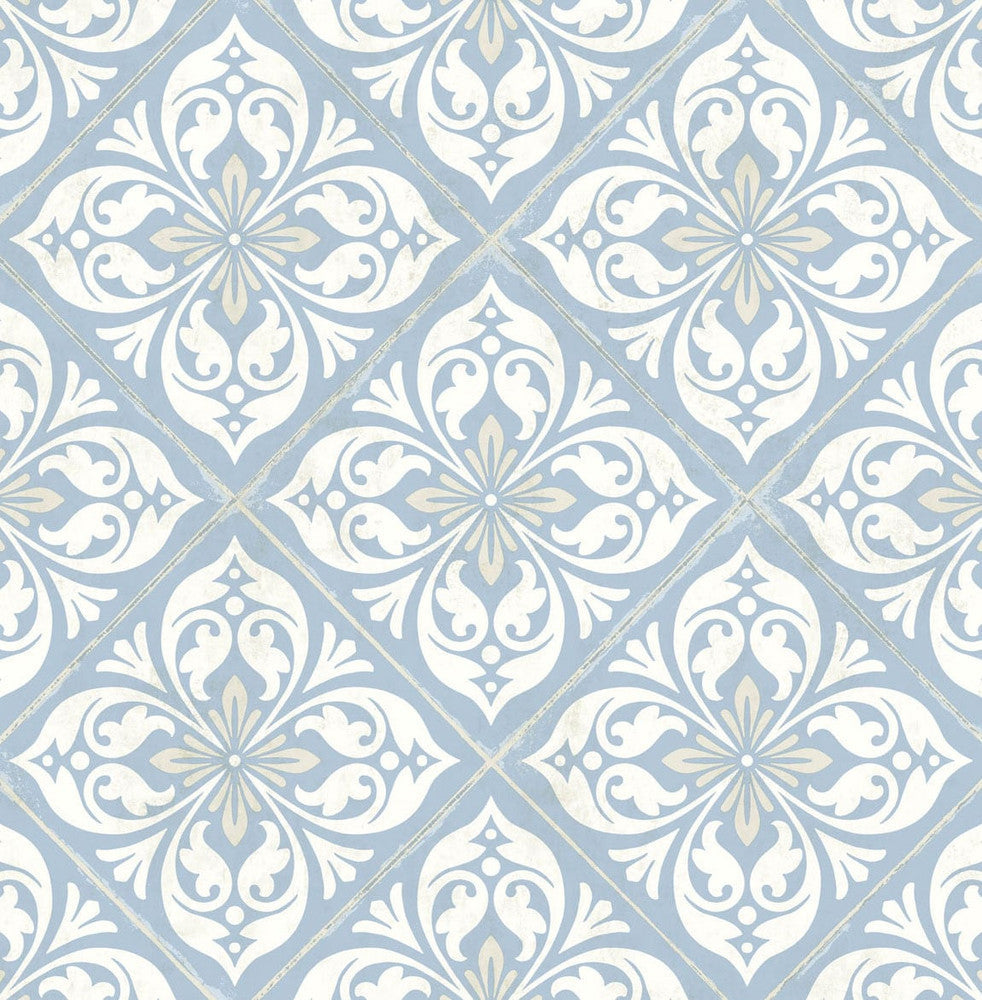 Plumosa Tile Carolina Blue and Arrowroot LN11002 by Lillian August Designer Wallpaper