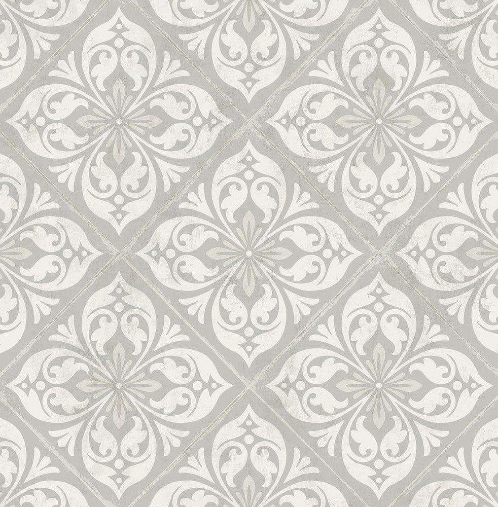 Plumosa Tile Cove Gray and Silver LN11008 by Lillian August Designer Wallpaper
