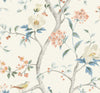 Lillian August Wallpaper Southport Floral Trail Eggshell, Melon, and Carolina Blue LN11101