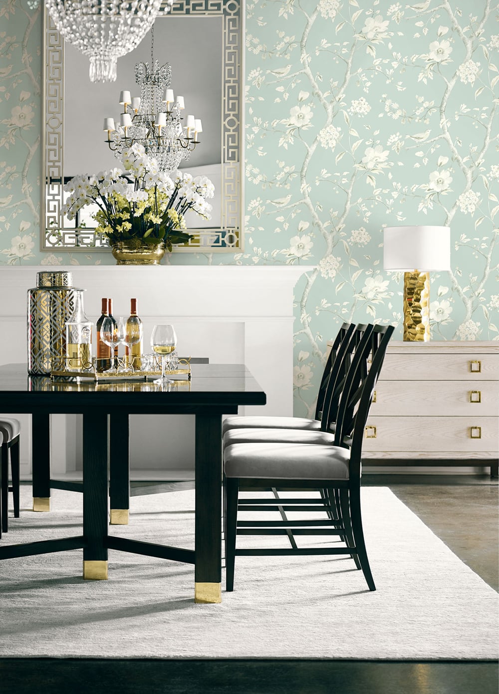 Southport Floral Trail Sea Glass and Ivory LN11104 by Lillian August Designer Wallpaper